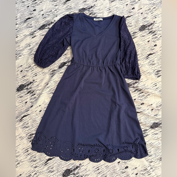 💙Grace Karin Navy Midi Dress with Lace Sleeves - Picture 4 of 16